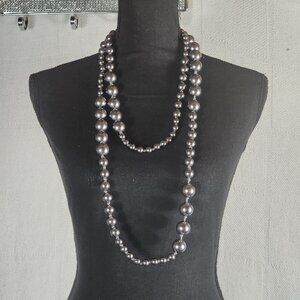 Chicos Chunky Grey Silver Tone Metal Graduated Bead Link Long 64"-68.5" Necklace